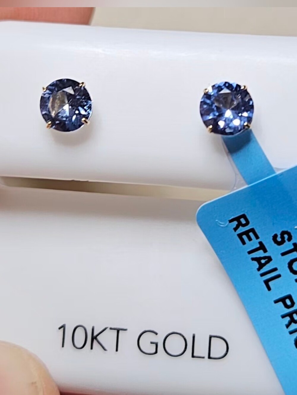 NWT 10K Gold 5mm Round Tanzanite Blue CZ Stud Earrings